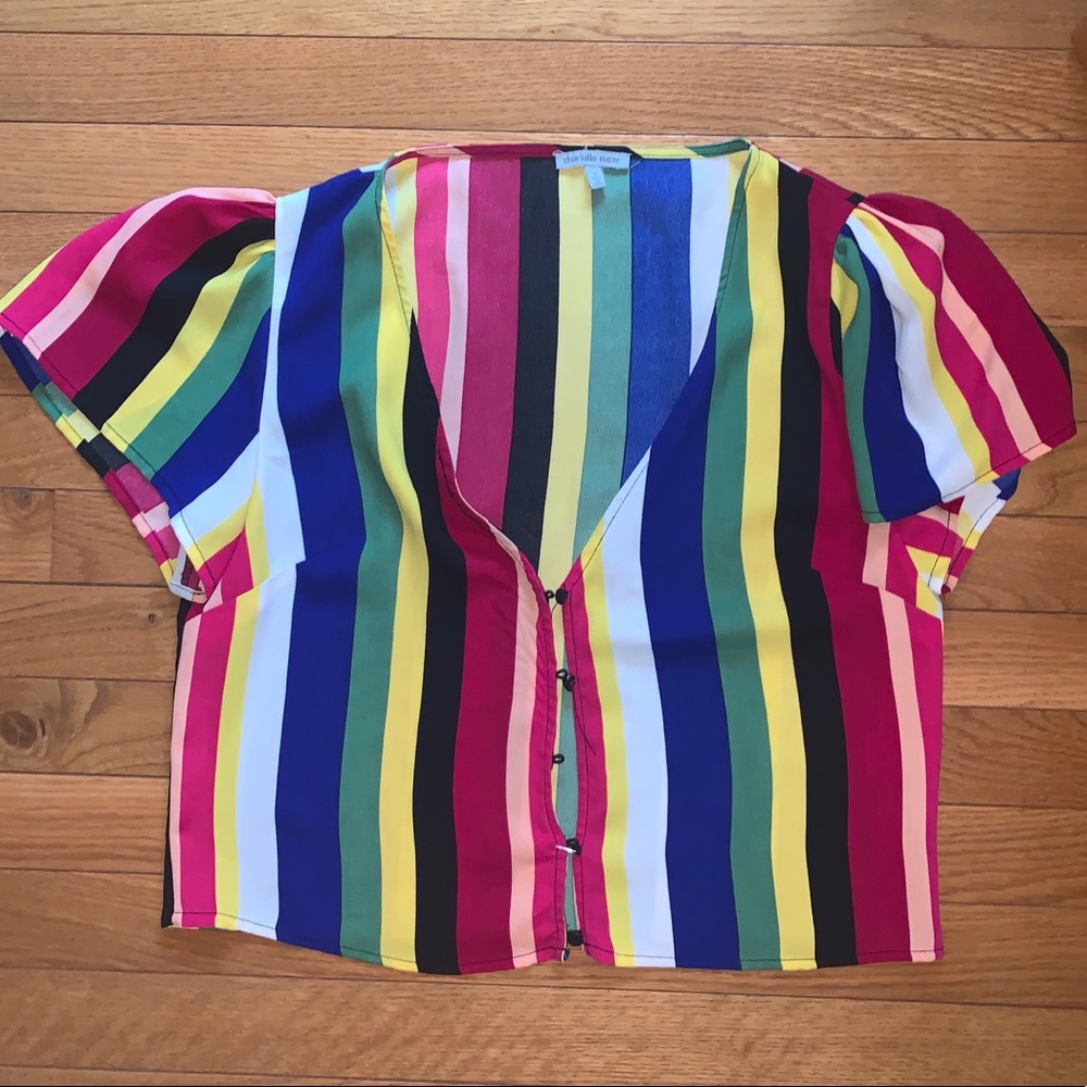Charlotte Russe Rainbow Stripe Button Down Crop